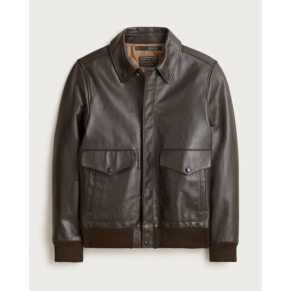 J. Crew Men's Large Brown Flight jacket in Italian leather NEW $800
